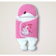 Luord-Store Yenidoğan Çiçekli Ördek Nakışlı Şapkalı Kız Bebek Ayaklı Kundak Bebek Battaniyesi Pembe