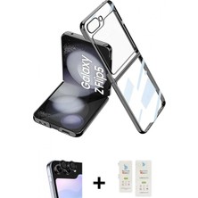 Marsilyan™- Galaxy Z Flip 5 Kılıf Kutup Minimal Özel Seri - Şeffaf Samsung Flip Aksesuarları + Siyah Valdez Metal Kamera Lens