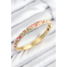 Nil Avm Mineli Pirinç Zirkon Taşlı Pembe Çiçek Motifli Gold Kadın Kelepçe