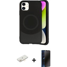Marsilyan™- iPhone 11 Kılıf Ufuk Serisi - Siyah 3D Antistatik Hayalet Cam Ekran Koruyucu + Sarı Renkli Kamera Lens Koruma Cam