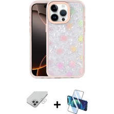 Marsilyan™- iPhone 14 Pro Max Kılıf Odak Prime - Siyah 3D Antistatik Cam Ekran Koruyucu + Gümüş Band Metal Kamera Lens