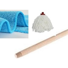 PremiumPort Mikrofiber Balkon Paspası ve Temizlik Bezi Seti, Ucu ve Gürgen Saplı