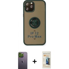 Marsilyan™- iPhone 12 Pro Kılıf Yörünge Çizgi - Siyah 6d Mat Seramik Hayalet Nano Ekran Koruyucu + Yeşil Neon Fosforlu Kamera Lens