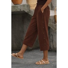 Emh Store Kadın Yüksel Bel Lastikli Yandan Dügme Detaylı Midi Pantolon