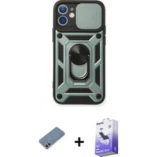 Marsilyan™- iPhone 12 Kılıf Ahenk Klasik - Siyah Bilvis 5in1 5d Magic Hayalet Cam Ekran Koruyucu + Gold Metal Kamera Lens Koruma Cam