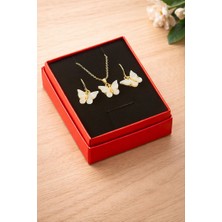 Zero Land Muratech Kelebek Polyester Kutulu Kolye Set - Beyaz