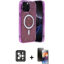 Marsilyan™- iPhone 15 Pro Max Kılıf Eksen Çizgi - Siyah 3D Antistatik Mat Seramik Nano Ekran Koruyucu + Gri Pvd Metal Kamera Lens