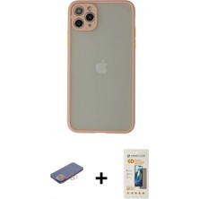 Marsilyan™- iPhone 12 Pro Max Kılıf Ahenk Çizgi Serisi - Siyah 6d Mat Seramik Hayalet Nano Ekran Koruyucu + Pembe Renkli Kamera Lens Koruma Cam