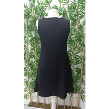 Deridün Yıldız Shoes Kadın Kolsuz Kalın Askılı Düğme Detay Cepli Keten Elbise