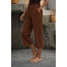 Deridün Yıldız Shoes Kadın Yüksel Bel Lastikli Yandan Dügme Detaylı Midi Pantolon