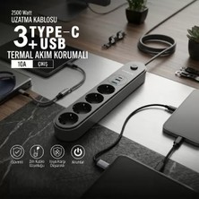Bi Seyyar Termal Akım Korumalı 4 Prizli USB Girişli Uzatma Kablosu