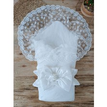 Luord-Store Yenidoğan Ay Işığı Dantelli Taşlı Fiyonk Bebek Battaniyesi Kundak Ekru