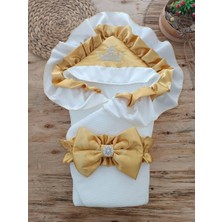 Luord-Store Yenidoğan Mehtap Lüks Taç Nakışlı Bebek Battaniyesi Kundak Sarı