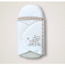 Luord-Store Yenidoğan Minik Sincap Nakışlı Kundak Kız Bebek Battaniyesi Ekru