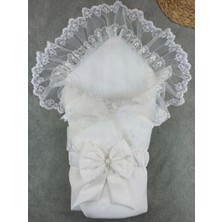 Luord-Store Yenidoğan Bambu Taç Nakışlı Delüks Kundak Bebek Battaniyesi Ekru