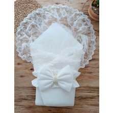 Luord-Store Yenidoğan Yakamoz Kumru Model Dantelli Taşlı Fiyonk Bebek Battaniyesi Kundak Ekru