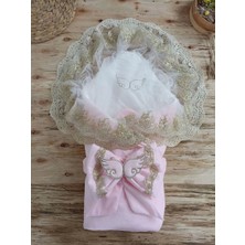 Luord-Store Yenidoğan Kumru Melek Kanat Fiyonklu Gold Çift Dantel Duvaklı Trilüks Kundak Bebek Battaniyesi