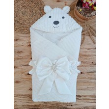 Luord-Store Yenidoğan Beyaz Wool Yün Kumaş Ayıcık Kulaklı Kundak Bebek Battaniyesi Beyaz