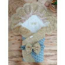 Luord-Store Yenidoğan Piramit Desenli Güpür Işlemeli Bebek Battaniyesi Kundak Gold