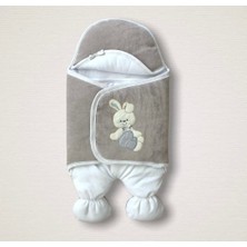 Luord-Store Yenidoğan Kadife Kumaş Ayıcık Nakışlı Şapkalı Kız Erkek Bebek Ayaklı Kundak Bebek Battaniyesi Kahve