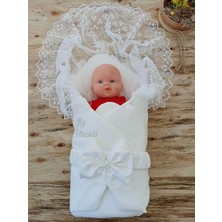 Luord-Store Yenidoğan Sahra My Princess Nakışlı Lüks Kundak Bebek Battaniyesi Ekru