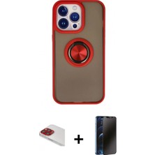 Marsilyan™- iPhone 13 Pro Max Kılıf Yörünge Çizgi - Siyah 3D Antistatik Hayalet Cam Ekran Koruyucu + Kırmızı Pers Alüminyum Kamera Lens