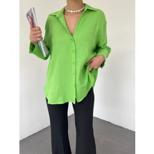 Moda Morfo Fakir Kol Yırtmaçlı Arkası Uzun Gömlek -A.Yeşil