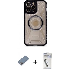 Marsilyan™- iPhone 12 Pro Max Kılıf Kutup Modern - Şeffaf Uv Polymer Nano Ekran Koruyucu + Siyah Metal Kamera Lens Koruma Cam