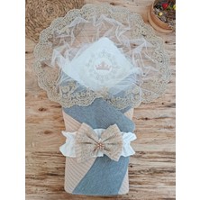 Luord-Store Yenidoğan Teri Cotton Taç Nakışlı Prizma Taş Kundak Bebek Battaniyesi Bej