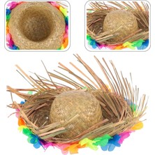 Luord-Store Naturel Renk Püsküllü Örme Hasır Hawaii Luau Aloha Şapka 13X36 cm