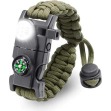 Luord-Store Pusula Fenerli Yüksek Desibel Düdüklü Hayatta Kalma Kamp Bilekliği - Haki