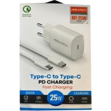 Megatech MT-25W Qc:3.0 Pd:3.0 Ev Şarj Kafa+ Type-C To Type-C Şarj Kafası Hızlı Şarj