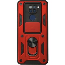 Luord-Store Redmi Note 9 Kılıf Pars Lens Yüzüklü Silikon - Kırmızı