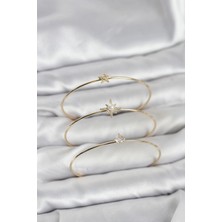 Uravas Store Gold Renk Kutup Yıldızı Model Zirkon Taşlı 3'lü Kadın Bileklik Kombini