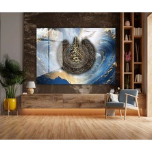 Nükte Tasarım Ayetel Kürsi Kaligrafik Yatay Cam Tablo – Altın Detaylı Modern Islami Duvar Dekoru