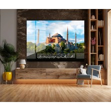 Nükte Tasarım Ayasofya Temalı Yatay Cam Tablo – Ayet Yazılı Islami Dini Duvar Dekoru