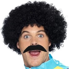 Uravas Store Siyah Scouser Erkek Kısa Peruk 120 gr Bıyık Seti