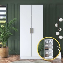 Rani BA160 Gardırop 2 Kapaklı 4 Raflı Elbise Dolabı Beyaz