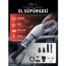 Araç Süpürgesi Els24 Beyaz 50W 4000Mah 6000Pa Kablosuz Şarjlı Taşınabilir Type-C Ev Araba Süpürge