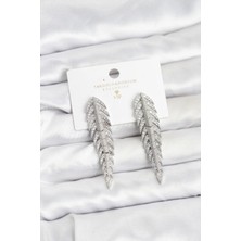 Uravas Store Pirinç Gümüş Renk Balık Sırtı Model Zirkon Taşlı Kadın Küpe