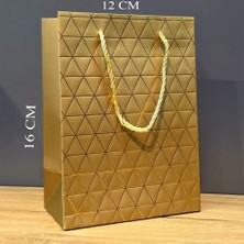 Gold Geometrik Desenli Mini Boy Karton Hediye Çantası Midastech