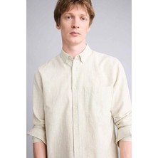DeFacto Regular Fit Polo Yaka Keten Karışımlı Uzun Kollu Gömlek F9322AX26SP