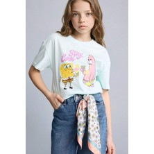 DeFacto %100 Pamuk SpongeBob Oversize Bisiklet Yaka Kısa Kollu Tişört Kız Çocuk G8198A826SM