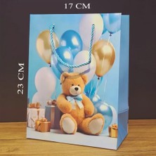 Ayıcık Desenli Mavi Küçük Boy Karton Hediye Çantası Midastech