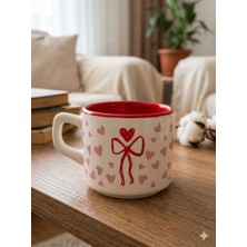 Palto Tasarım Kalpli Kurdele Sarmal Tasarımlı Beyaz Venüs Kupa - Hediyelik Kupa Fincan Mug