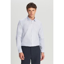 Altınyıldız Classics Erkek Mavi-Beyaz Non-Iron Ütü Gerektirmeyen %100 Pamuk Slim Fit Dar Kesim Klasik Yaka Armürlü Gömlek
