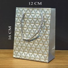 Gümüş Geometrik Desenli Mini Boy Karton Hediye Çantası Midastech