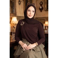 Ozk Gold Broş Detaylı Sandy Body Kahve