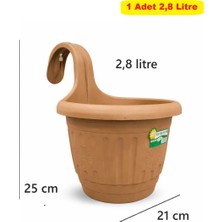 Demet Home 1 ADET Kendinden Askılı Balkon Küpeşte Saksısı Plastik Kelepçeli Sağlam 2,8 Litre 21 cm Boy Askılı Tombik Saksı