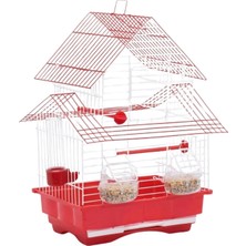 My Best Store Çift Çatılı Villa Tipi Kuş Kafesi 45X23X30 cm Sarı Mavi Kırmızı